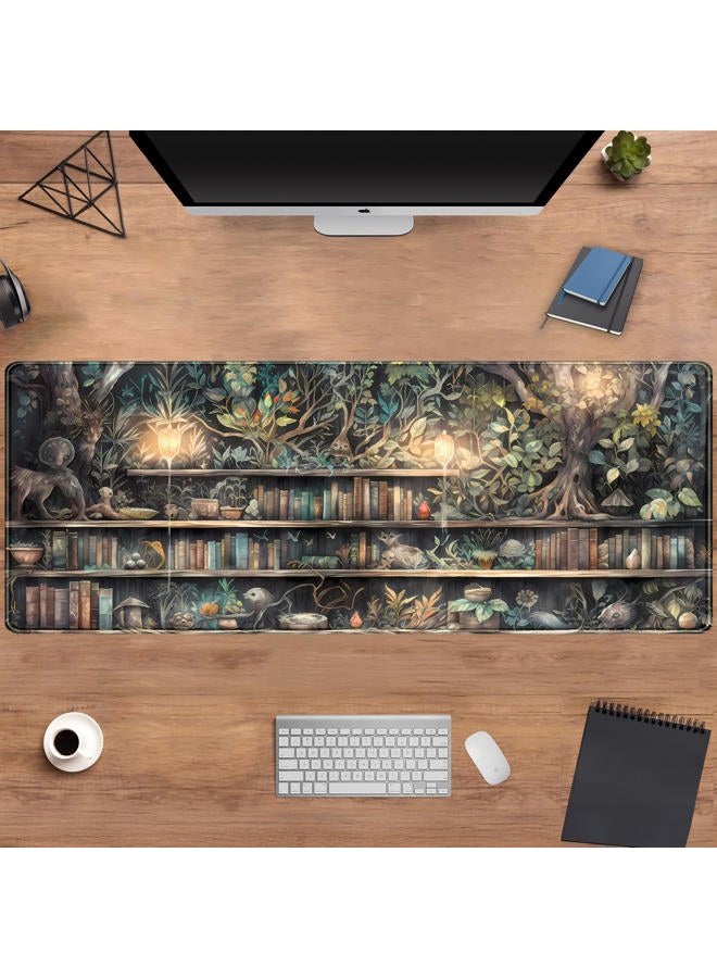DCJJM Kawaii Green Tree Desk Mat Cute Mouse Pad Anime Forest Library Book Mousepad XL Large Extended Gaming Desk Matt for Desktop, Keyboard and Mouse Mat for Women Office Decor Accessories 31.5x11.8 in - Image 4