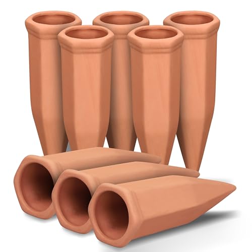 Soilagua Wine Bottle Watering Spikes, Terracotta Watering Spikes for Out | Indoor Plants, Self Watering Planter Insert, Vacation Plant Watering Devices, Clay Plant Watering Globes, 8-Pack - Image 1
