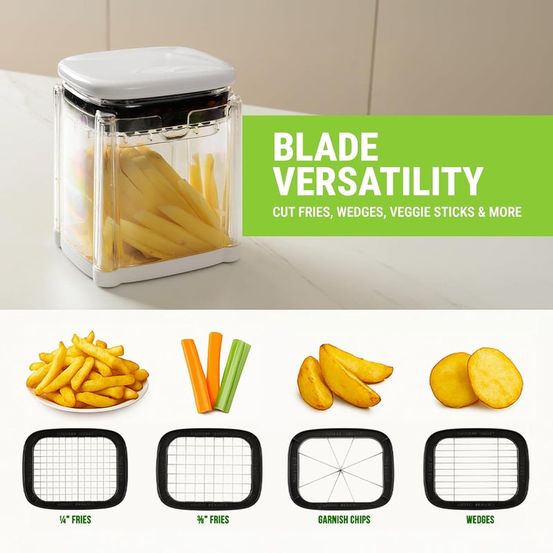 MHM All-in-One French Fry Cutter for Potatoes and Strawberry Slicer – 4 Blade Fruit & Vegetable Slicer, Premium Chopper with Wedge, Garnish, and Strawberry Cutter Cup - Image 4