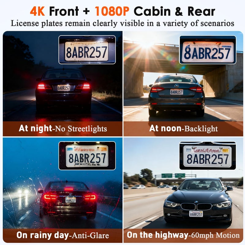 Befumly 3-Channel Dash Cam 4K for Car: Front, Rear & Inside Dash Camera with 5.8G WiFi & GPS - 24H Parking Mode, 64GB Card for Rideshare Driver - Image 5