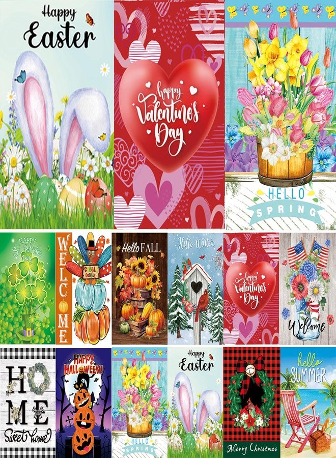 CDLong Seasonal Garden Flags Set of 12-Double Sided 12 x 18 Inch Outside Yard Flags, Small Garden Flags for Outside, Holiday Garden Flags for All Seasons, Fall Winter Halloween Christmas Outdoor Flags - Image 1