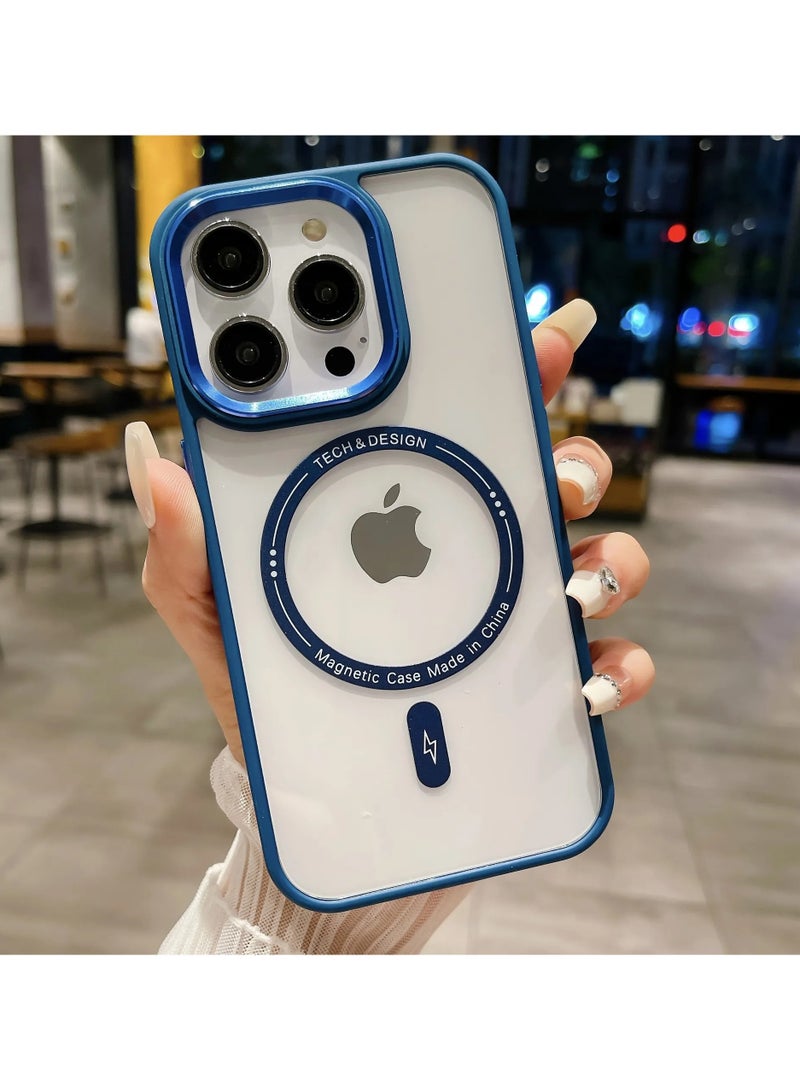 Plating Metal Lens Frame Clear Phone Case Magsafe Wireless Charging Ultra Thin Transparent Acrylic Hard Anti fall Shockproof Back Cover For iphone 11 (Blue)  - Image 1
