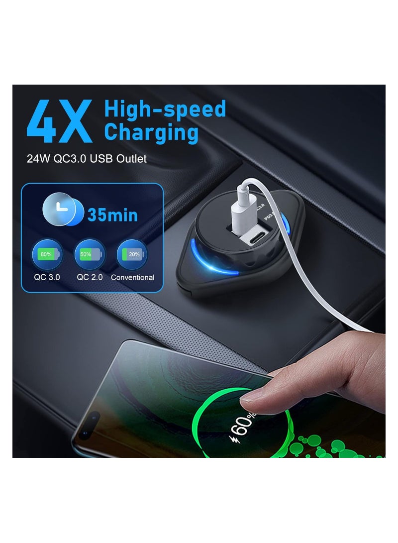 SYOSI منفذ USB 12 فولت، قطعتان، مقبس منفذ USB C، 2024 منفذ USB مزدوج مطور PD3.0 وQC3.0 24 وات للسيارة، منفذ طاقة USB 12 فولت/24 فولت مقاوم للماء من النوع C للسيارات الترفيهية والبحرية والدراجات النارية والقوارب وعربات الجولف (تركيب سطحي)  - Image 3