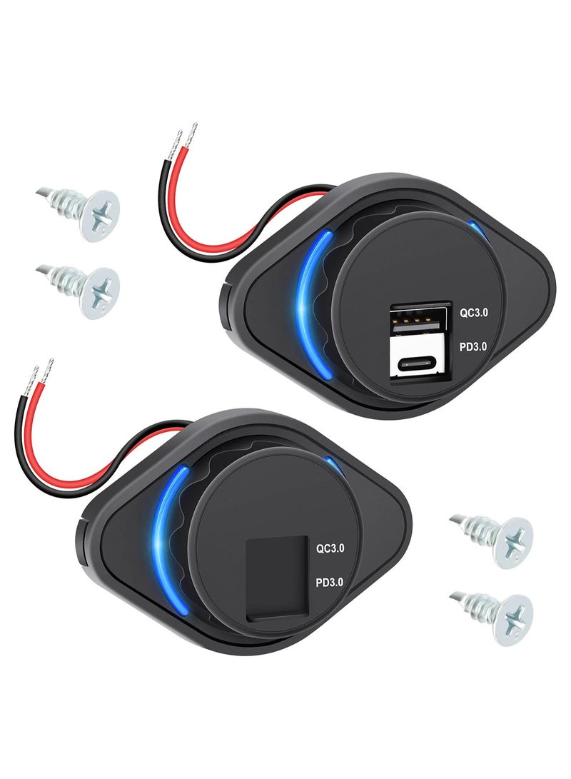SYOSI منفذ USB 12 فولت، قطعتان، مقبس منفذ USB C، 2024 منفذ USB مزدوج مطور PD3.0 وQC3.0 24 وات للسيارة، منفذ طاقة USB 12 فولت/24 فولت مقاوم للماء من النوع C للسيارات الترفيهية والبحرية والدراجات النارية والقوارب وعربات الجولف (تركيب سطحي)  - Image 1