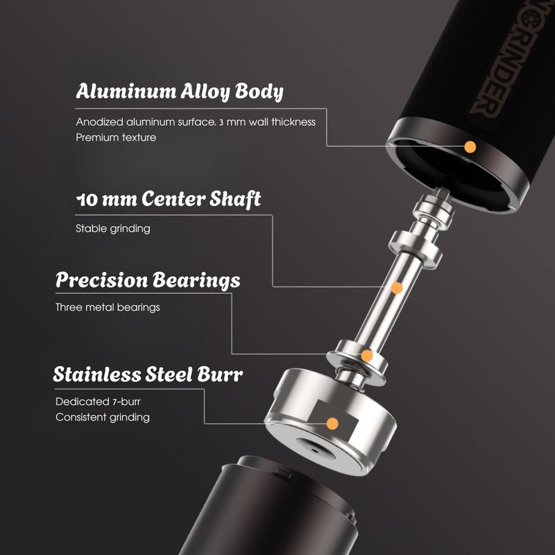 KINGrinder K7 Manual Coffee Grinder, Bent Handle, Magnetic & Clip Powder Catcher, Proâ€‘Level 7â€‘Edge Stainless Steel Conical Burr, 30â€“35g Capacity - Image 3