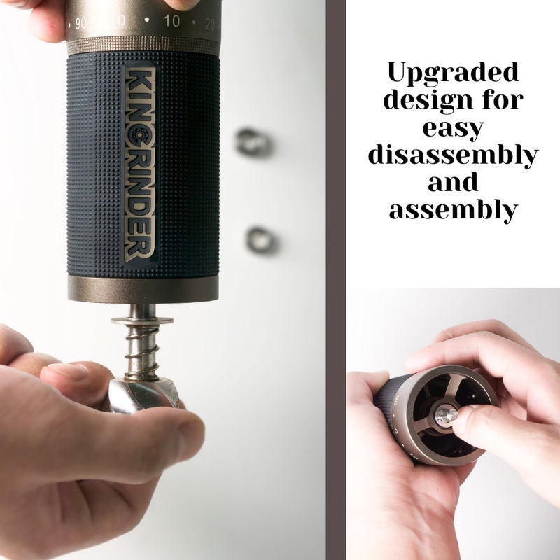 KINGrinder K7 Manual Coffee Grinder, Bent Handle, Magnetic & Clip Powder Catcher, Proâ€‘Level 7â€‘Edge Stainless Steel Conical Burr, 30â€“35g Capacity - Image 5