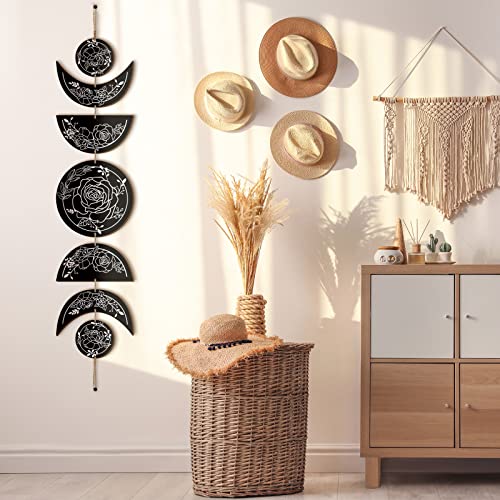 BBTO Boho Wall Decoration Moon Phases Wall Art Stars Moon Decoration Minimalist Room Wooden Gothic Witchy Door Pediments Hanging SignBlack White - Image 3