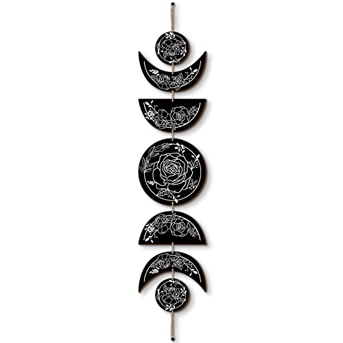 BBTO Boho Wall Decoration Moon Phases Wall Art Stars Moon Decoration Minimalist Room Wooden Gothic Witchy Door Pediments Hanging SignBlack White - Image 1