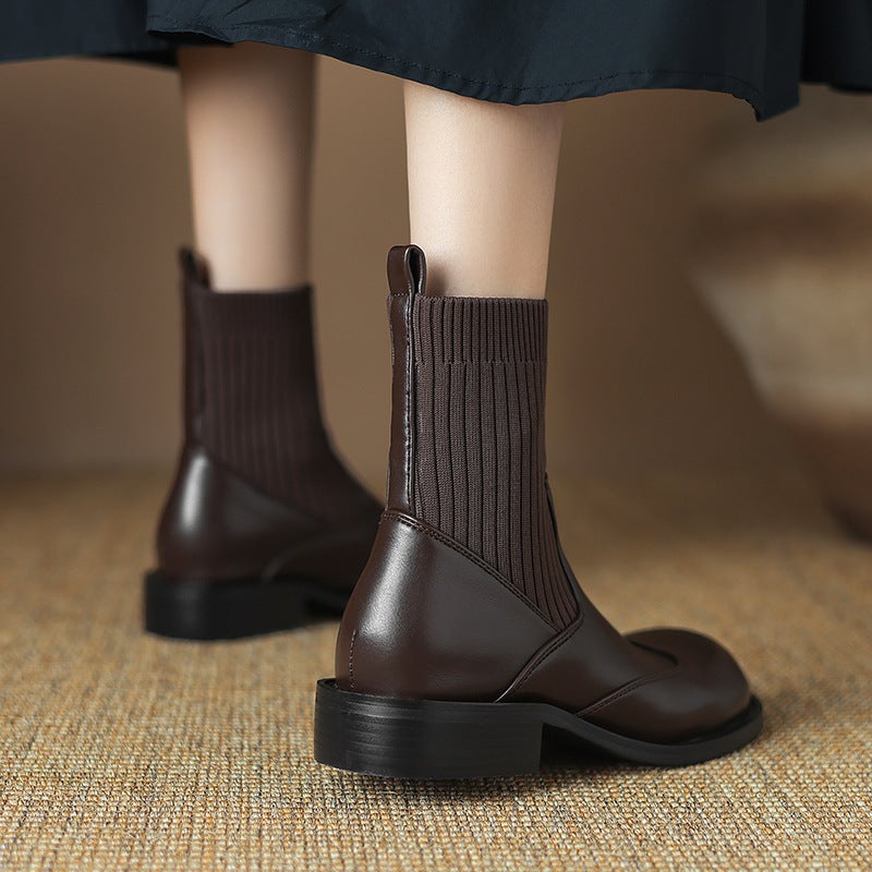 New Winter Casual Low-Heeled Stitching 33-43 Plus Size Sleeve All-Match Low-Heeled Women'S Boots - Image 3