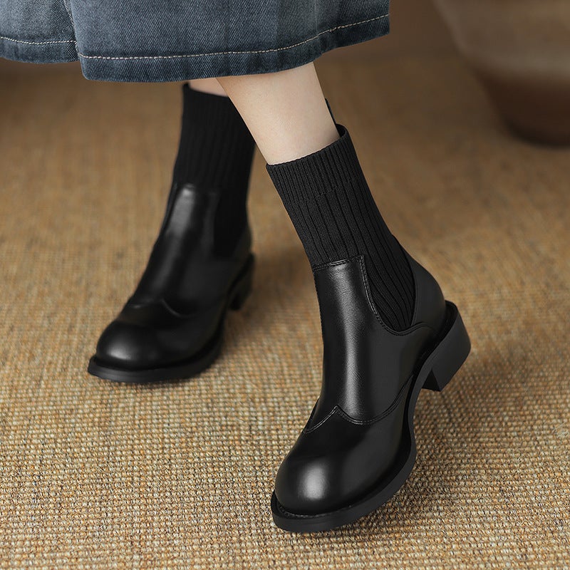 New Winter Casual Low-Heeled Stitching 33-43 Plus Size Sleeve All-Match Low-Heeled Women'S Boots - Image 4