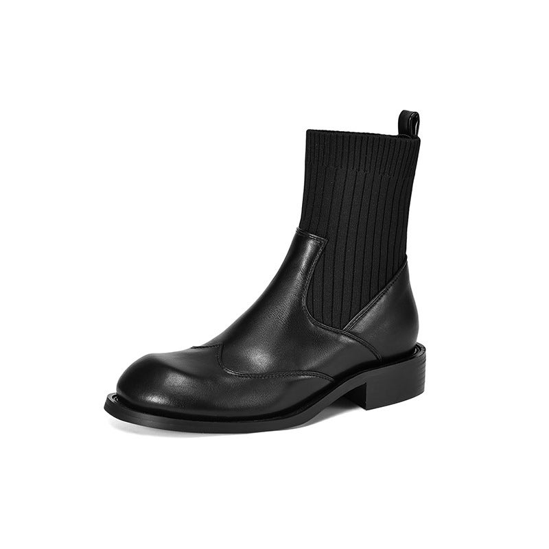 New Winter Casual Low-Heeled Stitching 33-43 Plus Size Sleeve All-Match Low-Heeled Women'S Boots - Image 1