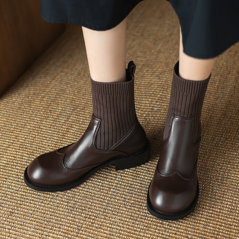 New Winter Casual Low-Heeled Stitching 33-43 Plus Size Sleeve All-Match Low-Heeled Women'S Boots - Image 2