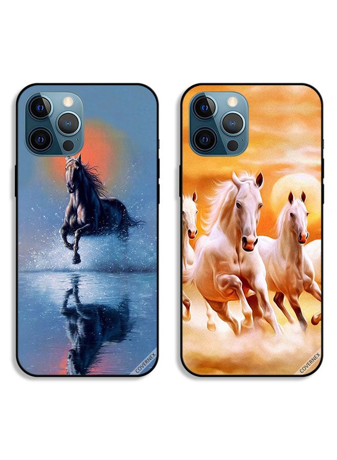 Covernex Two Cases For Apple iPhone 12 Pro Protective Covers Horses Running - Image 1