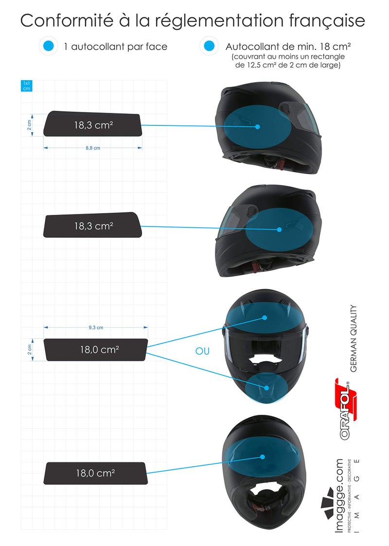 imaggge.com Reflective Stickers for Helmet - Motorbike, Bike, Scooter,... - New Fitted Design - 4 Shapes - German Quality - Black - Image 5