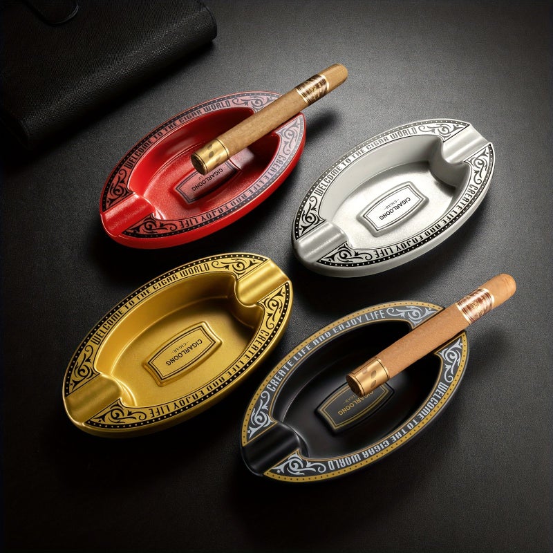 Silent Black Resin Desktop Cigar Ashtray Holds 2 Cigars Indoor Outdoor - Image 1