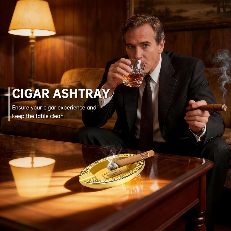 Silent Black Resin Desktop Cigar Ashtray Holds 2 Cigars Indoor Outdoor - Image 4