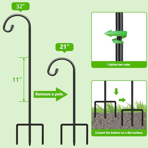 FEED GARDEN خطاف الراعي القابل للتعديل بطول 32 بوصة للحدائق الخارجية، خطاف للإنارة، خطاف لتعليق النباتات، مغذيات الطيور، الأضواء الشمسية، برطمانات ميسون، ديكور الزفاف، عبوة واحدة - Image 3