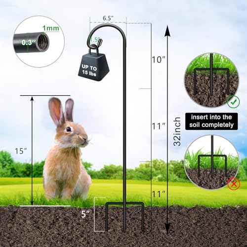 FEED GARDEN خطاف الراعي القابل للتعديل بطول 32 بوصة للحدائق الخارجية، خطاف للإنارة، خطاف لتعليق النباتات، مغذيات الطيور، الأضواء الشمسية، برطمانات ميسون، ديكور الزفاف، عبوة واحدة - Image 2