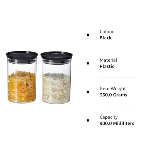 GOPI Plastic Storage Jar and Container Set I Air Tight & BPA Free Containers for Kitchen Storage Set I Grocery Kitchen Container Set I Multipurpose Jar, 900 Ml Each, Set 2, Black - Image 4