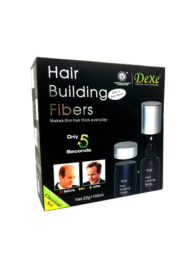 Dexe 2-Piece Hair Building Fibers And Hair Locking Spray Set Dark Brown No.2  - Image 1