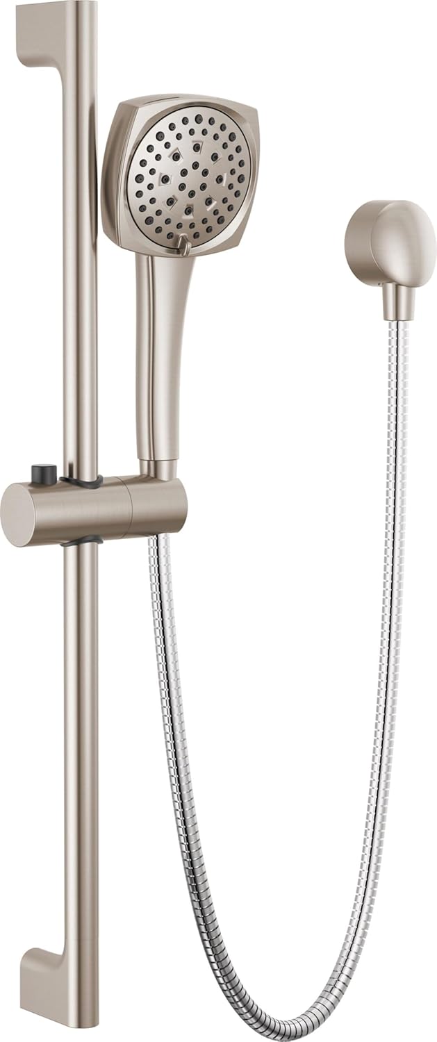 Peerless Ezra 6Setting Slide Bar Hand Held Shower with Hose Brushed Nickel Handheld Shower Head Slide Bar Hand Shower Handheld Shower Detachable Shower Head Brushed Nickel P62471BN - Image 1