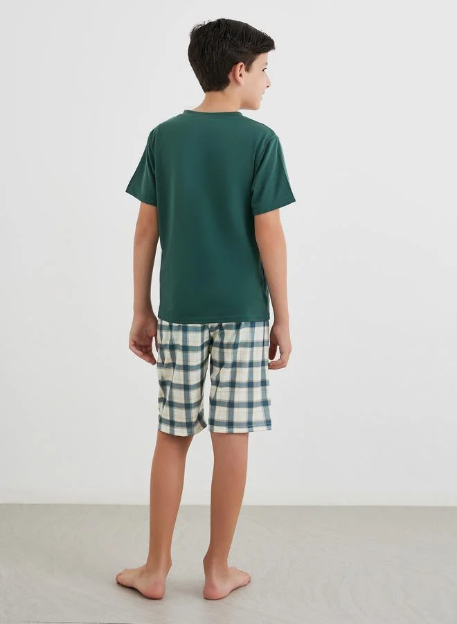 Styli Styli V Neck T-Shirt and Checked Shorts Set