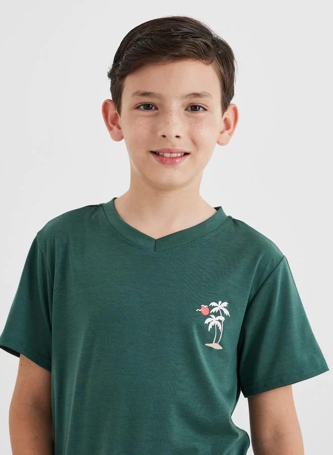 Styli Styli V Neck T-Shirt and Checked Shorts Set
