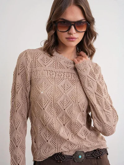 MixRay Mixray Textured Knit Sweater with Crew Neck