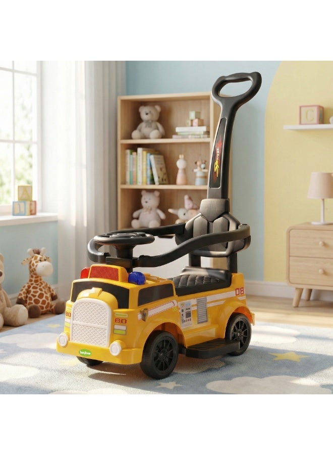 BAYBEE Rovel 2 in 1 Baby Ride on Car for Kid, Ride on Baby Car with Push handle, Lights, Music & Safety Bar | Ride on Toy Childrens Car for Kids| Baby Push Ride on Car for Kids 1-3 Years Boy Girl Yellow - Image 1