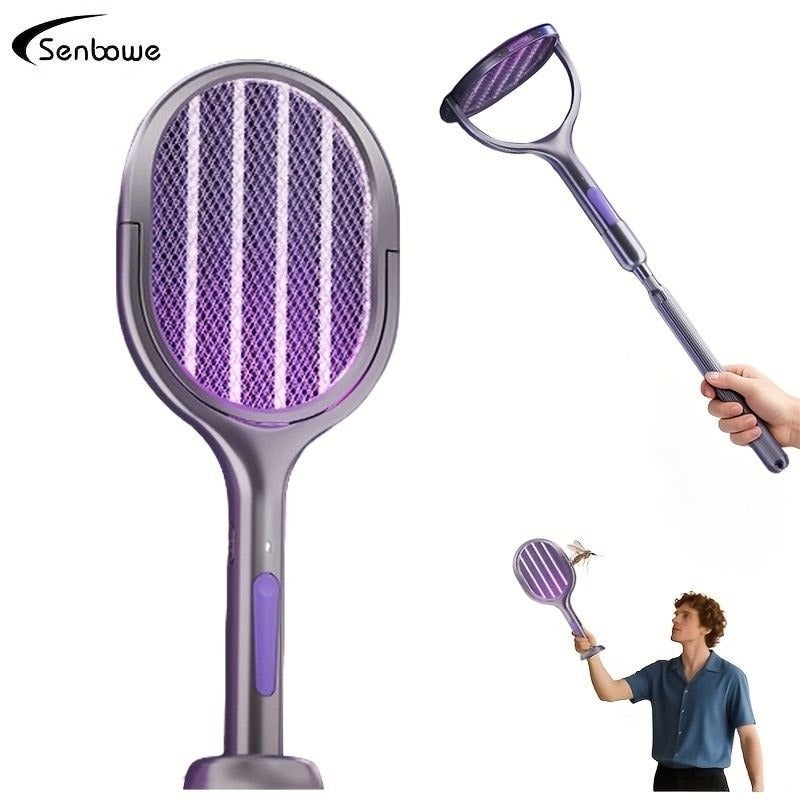 Senbowe Telescopic Rotatable Electric Mosquito Swatter 2800V High Voltage UV Light Mosquito Killer Racket with Base Rechargeable Bug Zapper Fly Swatter Indoor  Outdoor - Image 1