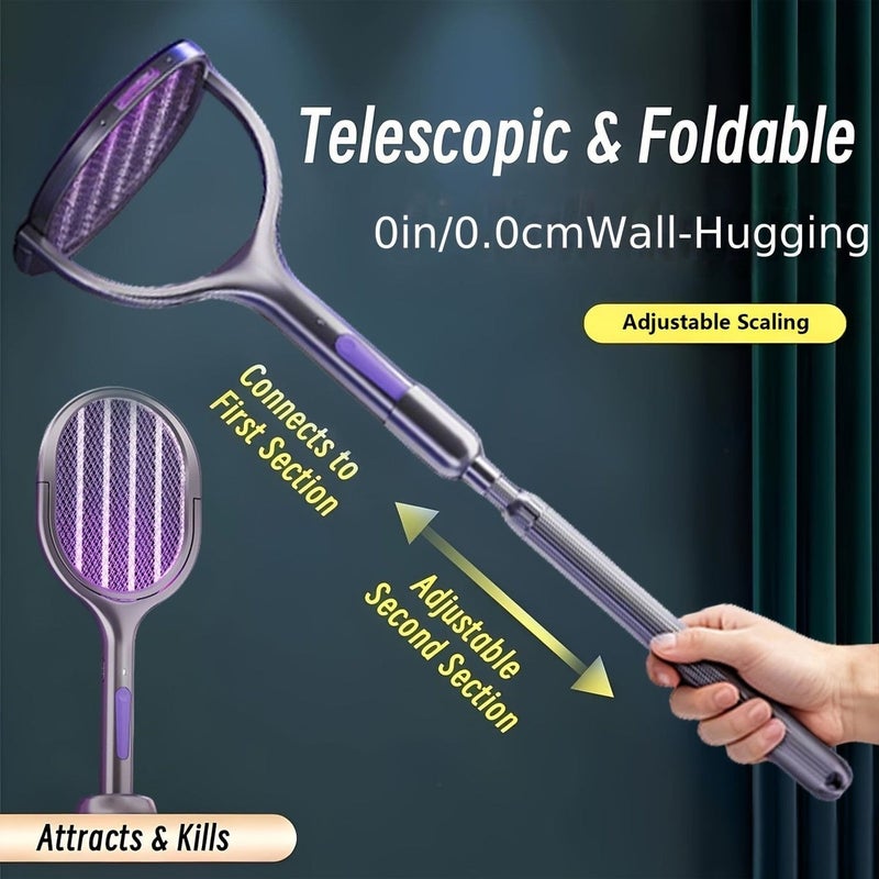 Senbowe Telescopic Rotatable Electric Mosquito Swatter 2800V High Voltage UV Light Mosquito Killer Racket with Base Rechargeable Bug Zapper Fly Swatter Indoor  Outdoor - Image 3