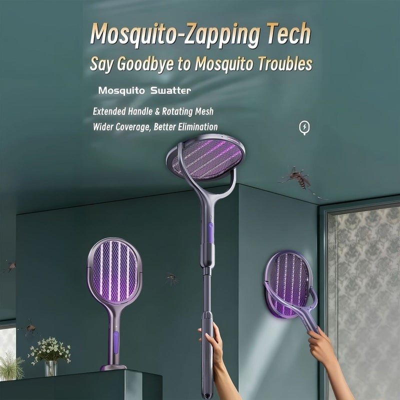 Senbowe Telescopic Rotatable Electric Mosquito Swatter 2800V High Voltage UV Light Mosquito Killer Racket with Base Rechargeable Bug Zapper Fly Swatter Indoor  Outdoor - Image 2