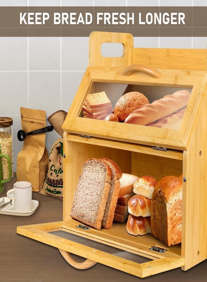 BAMBANG Extra Large Bread Box, Double Layer Bread Box for Homemade Bread, Bamboo Wooden Bread Storage Container with Tool Holder & Handles & Window, Assembly Required(14.9" x 11" x 15.3") Natural - Image 5