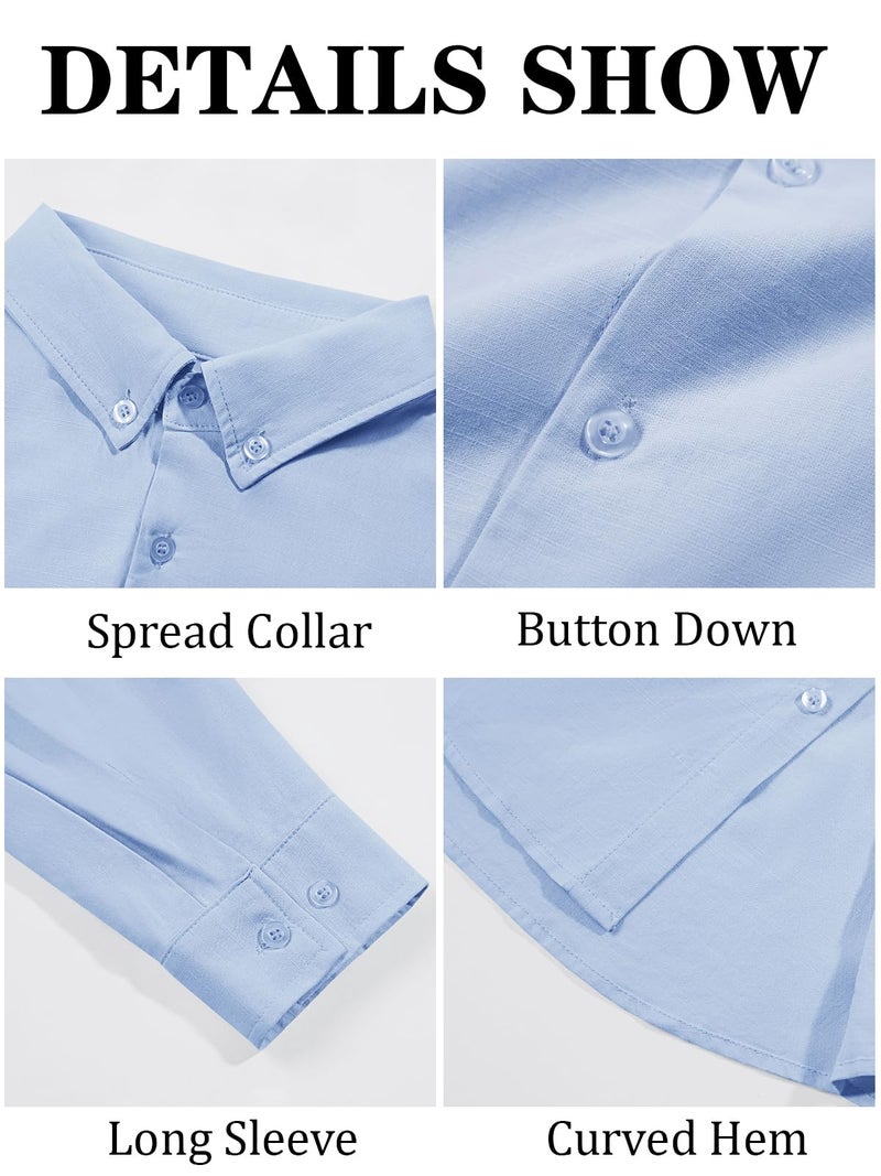 Runcati Mens Button Down Shirt Cotton Linen Casual Long Sleeve Shirts Collared Hippie Beach Tops Sky Blue - Image 5