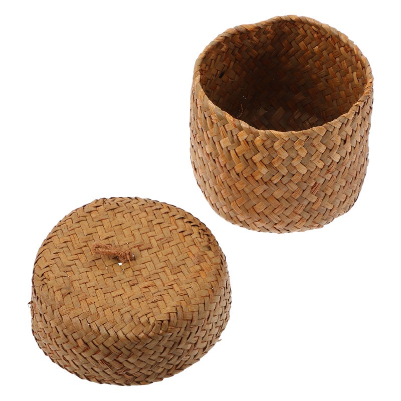 2pcs Handmade Woven Flower Basket Box Mini Sundries Container With Lid - Image 3