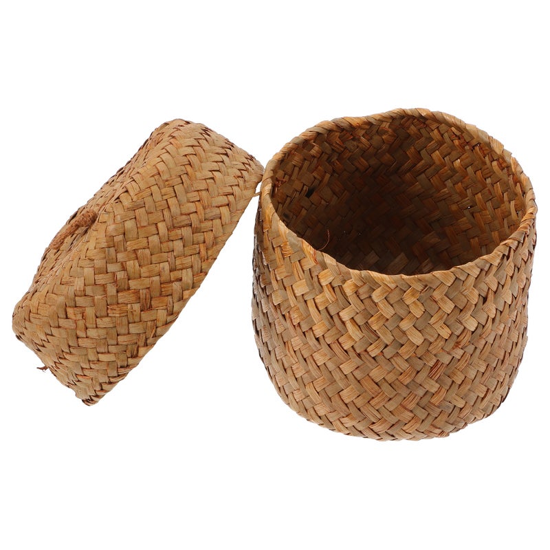 2pcs Handmade Woven Flower Basket Box Mini Sundries Container With Lid - Image 2