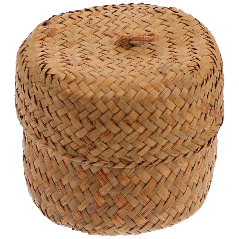 2pcs Handmade Woven Flower Basket Box Mini Sundries Container With Lid - Image 4