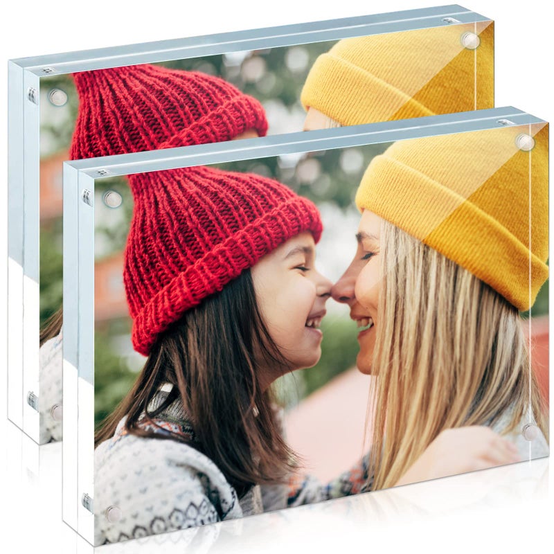 ILYXY 2 Pack Acrylic Frame 4x6  20% Thicker  20mm Thick Frameless Clear Picture Frame  Double Sided Magnetic Photo Frame  Free Standing Desktop Display Stand Acrylic Picture Frames - Image 1