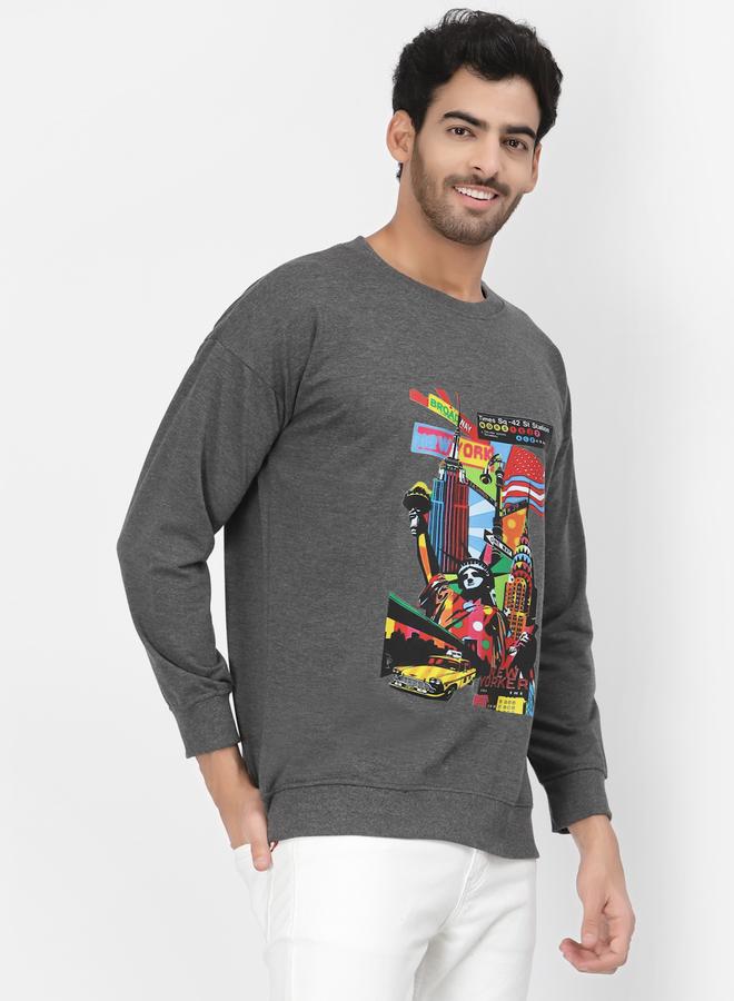 PAUSE Men Grey New York Graphic Print Sweatshirt - Image 4