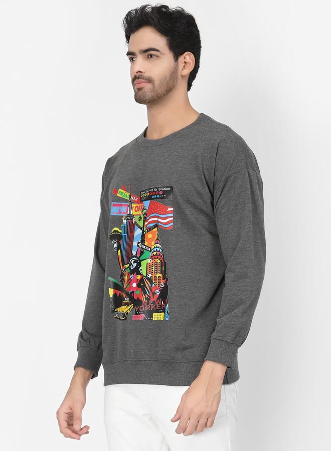 PAUSE Men Grey New York Graphic Print Sweatshirt - Image 3