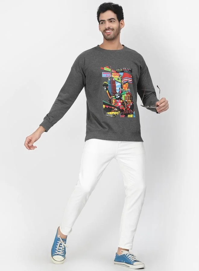 PAUSE Men Grey New York Graphic Print Sweatshirt