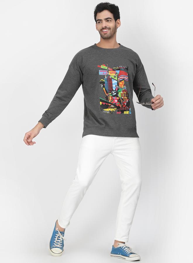 PAUSE Men Grey New York Graphic Print Sweatshirt - Image 2