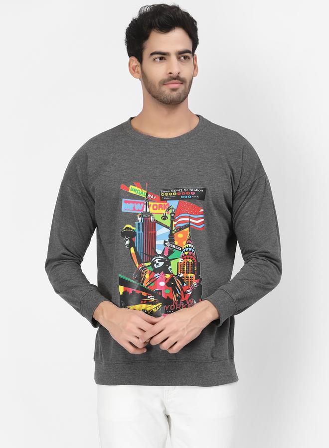 PAUSE Men Grey New York Graphic Print Sweatshirt - Image 1