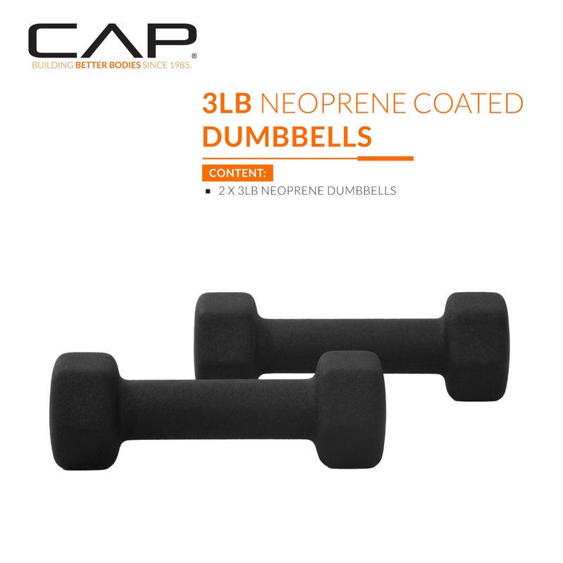 CAP Barbell 3 LB Neoprene Dumbbell Hand Weights - Pair | Black - Image 2