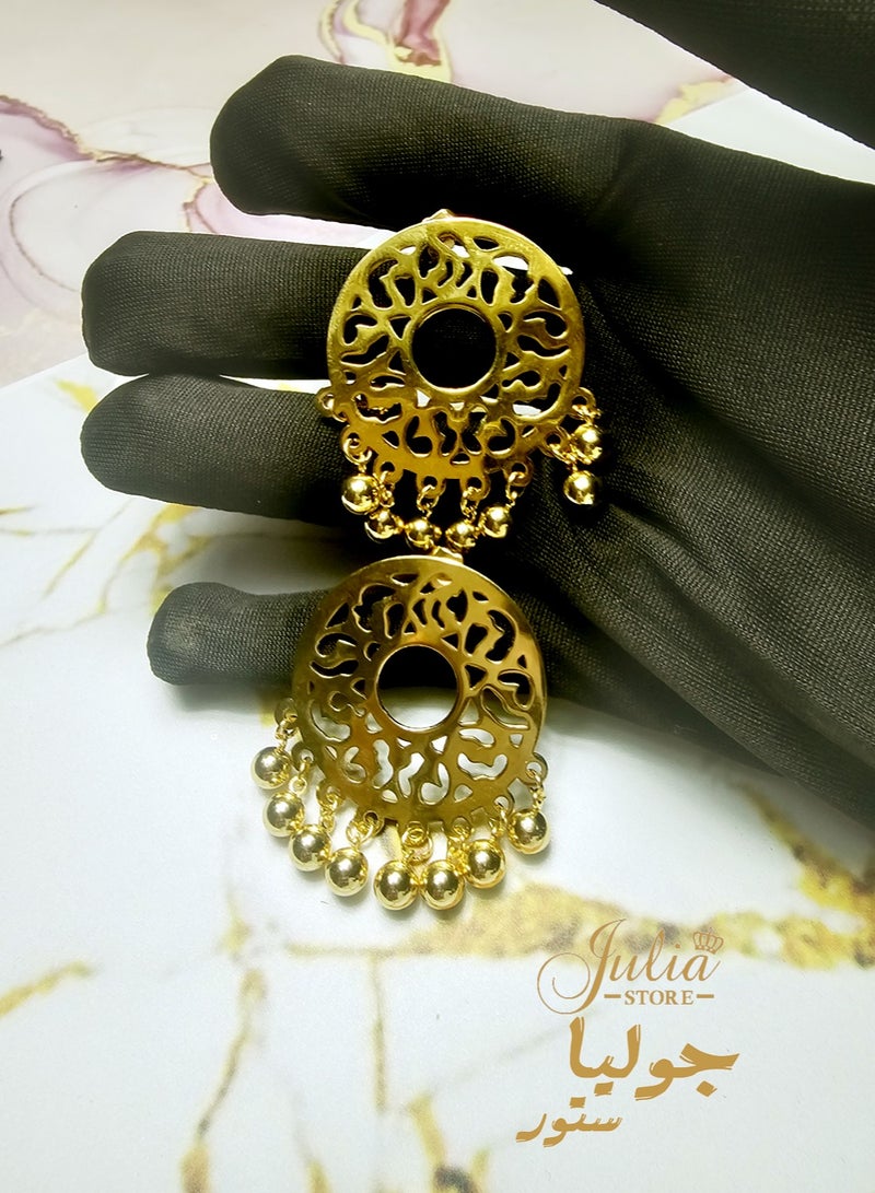 Julia Store 21K Gold Plated Traditional Oriental Vintage Egyptian Arabian Muslim Hollow Stud Dangle Earrings For Women Girls Jewelry Gift - Image 2