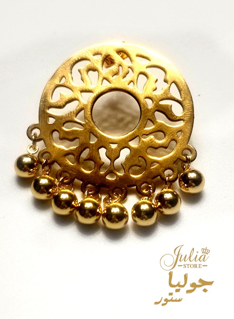 Julia Store 21K Gold Plated Traditional Oriental Vintage Egyptian Arabian Muslim Hollow Stud Dangle Earrings For Women Girls Jewelry Gift - Image 3