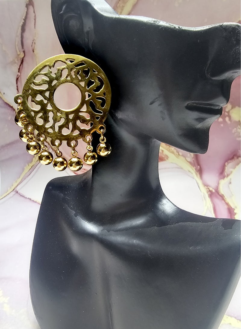 Julia Store 21K Gold Plated Traditional Oriental Vintage Egyptian Arabian Muslim Hollow Stud Dangle Earrings For Women Girls Jewelry Gift - Image 4