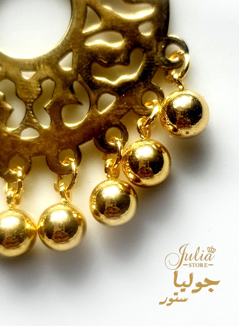 Julia Store 21K Gold Plated Traditional Oriental Vintage Egyptian Arabian Muslim Hollow Stud Dangle Earrings For Women Girls Jewelry Gift - Image 5