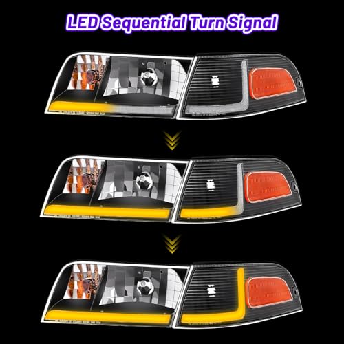 XGWZ Headlight Assembly LED DRL Compatible with 1998-2011 Ford Crown Victoria 98-11 Ford Crown Victoria w/Corner Headlamp (Black Housing Amber Reflector, B) - Image 3