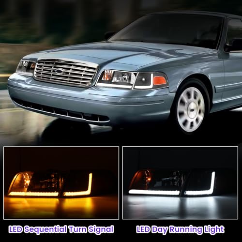 XGWZ Headlight Assembly LED DRL Compatible with 1998-2011 Ford Crown Victoria 98-11 Ford Crown Victoria w/Corner Headlamp (Black Housing Amber Reflector, B) - Image 4